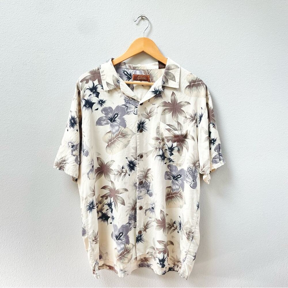 Tasso Elba 100% Silk Short Sleeve Button Down Hawaiian Shirt in Floral Men's XL